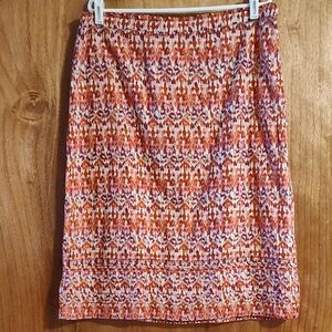 Eddie Bauer Boho Ikat Print Slip-On Midi Skirt Coral Purple 100% Cotton Lined L